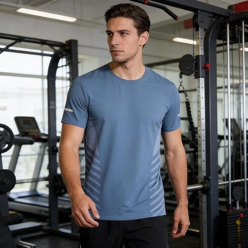 تي شيرت رجالي رياضي للجري بأكمام قصيرة وسريع الجفاف للياقة البدنية وقابل للتنفس من Rashguard للسباحة والتدريب في صالة الألعاب الرياضية in Saudi Arabia