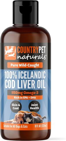 Wild Caught Pure Cod Liver Oil 16oz Highest Omega 3 1150mg/tsp, Highest Purity, High EPA/DHA, Vitamin A & D - Reduces Itching, Healthy Skin & Coat, Mobility, BPA-Free, Pump incl. in Saudi Arabia