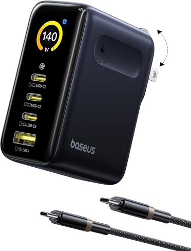 شاحن Baseus Picogo 100W USB C، شاحن كمبيوتر محمول سريع الشحن متعدد الأجهزة بثلاثة منافذ مع شاشة ذكية وتحكم باللمس، محول طاقة GaN لجهاز MacBook Pro وiPhone 17/16 وPixel وSteam Deck وROG Ally in Saudi Arabia