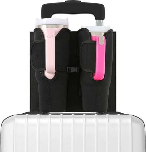 حامل أكواب الأمتعة للحقائب، متوافق مع أكواب ستانلي 30-40 أونصة، حامل أكواب الأمتعة قابل للطي مع جيب للهاتف والتذاكر، ملحق سفر مقاوم للماء بدون استخدام اليدين in Kuwait