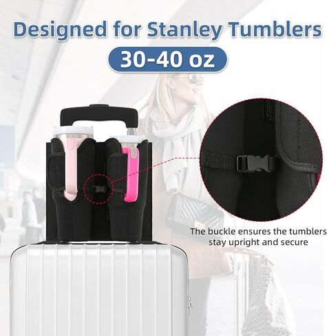 حامل أكواب الأمتعة للحقائب، متوافق مع أكواب ستانلي 30-40 أونصة، حامل أكواب الأمتعة قابل للطي مع جيب للهاتف والتذاكر، ملحق سفر مقاوم للماء بدون استخدام اليدين in Kuwait