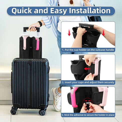 حامل أكواب الأمتعة للحقائب، متوافق مع أكواب ستانلي 30-40 أونصة، حامل أكواب الأمتعة قابل للطي مع جيب للهاتف والتذاكر، ملحق سفر مقاوم للماء بدون استخدام اليدين in Kuwait