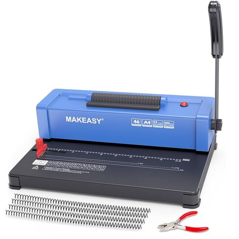 ماكينة تجليد حلزونية من MAKEASY - 12 ورقة سعة تجليد يدوية وإدراج كهربائي، لـ A4/A5/Letter، ضبط الهامش الجانبي، مع 100 ملف وكماشة in Saudi Arabia