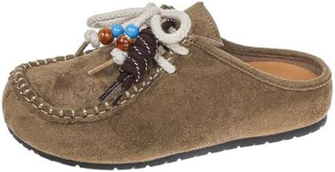 Suede Moccasins Mules for Women Fashion Beaded Comfortable Round Toe Soft Sole Slip On Flat Clog Loafers Casual Daily Work Walking Shoes in Kuwait