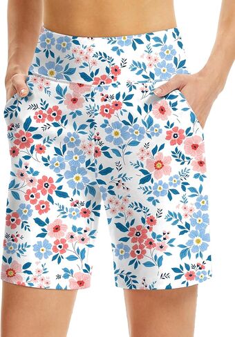 Blouty Women's 7" Bermuda Long Shorts with Pockets High Waisted Stretch Walking Shorts for Women Athletic Casual in Kuwait