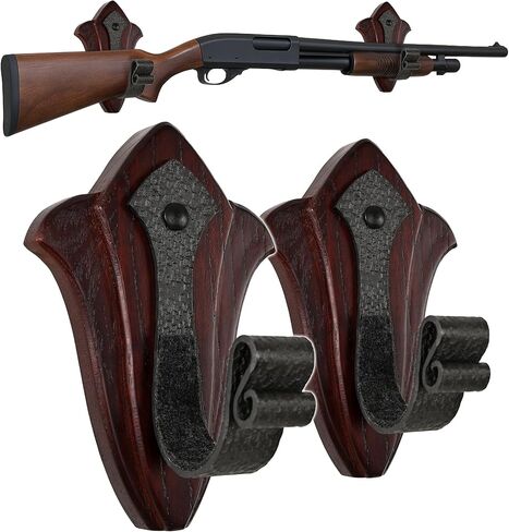 حامل مسدس TESLYAR للجدار - حامل مسدس أفقي على الحائط مع خطافات معدنية - حامل بندقية على الحائط - حامل مسدس على الحائط - حامل مسدس خشبي لعرض الحائط - رفوف أسلحة داخلية أنيقة in Kuwait