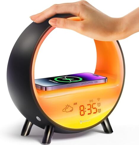 Dekala Arches Sunrise Alarm Clock Sunset White Noise Sound Machine Sleep Timer Loud Alarm Clock for Heavy Sleepers Natural Sound Wake-Up Light 15W Wireless Charging Customizable Snooze 5G WiFi App in Kuwait