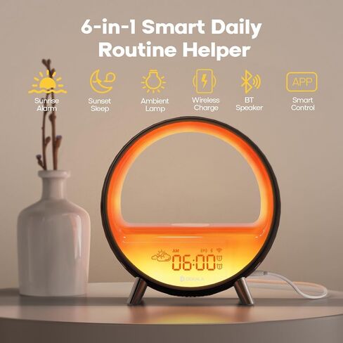 Dekala Arches Sunrise Alarm Clock Sunset White Noise Sound Machine Sleep Timer Loud Alarm Clock for Heavy Sleepers Natural Sound Wake-Up Light 15W Wireless Charging Customizable Snooze 5G WiFi App in Kuwait