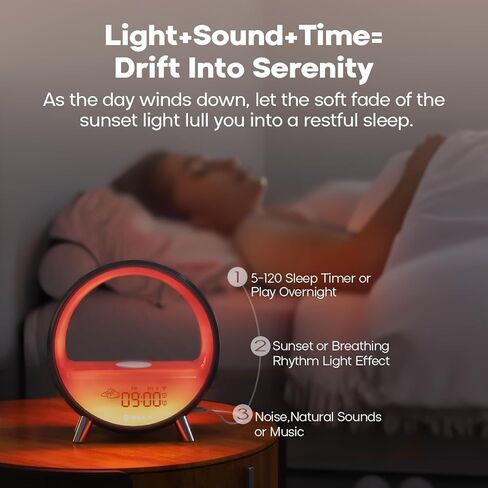 Dekala Arches Sunrise Alarm Clock Sunset White Noise Sound Machine Sleep Timer Loud Alarm Clock for Heavy Sleepers Natural Sound Wake-Up Light 15W Wireless Charging Customizable Snooze 5G WiFi App in Kuwait