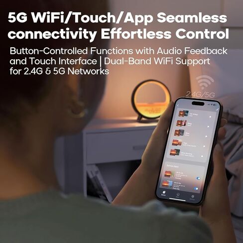 Dekala Arches Sunrise Alarm Clock Sunset White Noise Sound Machine Sleep Timer Loud Alarm Clock for Heavy Sleepers Natural Sound Wake-Up Light 15W Wireless Charging Customizable Snooze 5G WiFi App in Kuwait