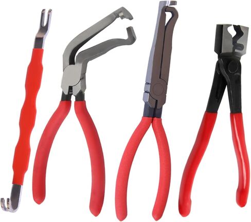 طقم كماشة قطع الكهرباء للسيارات، 4 قطع، أداة إزالة مشبك السيارة، فاصل موصل من الفولاذ عالي الكربون مع كماشة مستقيمة و60 درجة، كماشة مشبك خرطوم، أداة تحرير القابس الكهربائي للسيارة in Kuwait