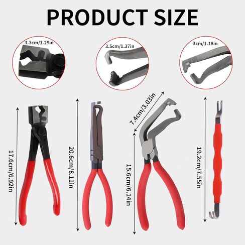 طقم كماشة قطع الكهرباء للسيارات، 4 قطع، أداة إزالة مشبك السيارة، فاصل موصل من الفولاذ عالي الكربون مع كماشة مستقيمة و60 درجة، كماشة مشبك خرطوم، أداة تحرير القابس الكهربائي للسيارة in Kuwait