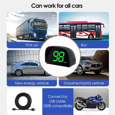 عداد السرعة Shkalacar HUD GPS عداد السرعة الرقمي، MPH Speedo HUD شاشة عرض LCD لرأس السيارة للسيارات والشاحنات وجميع المركبات، كابل USB للتوصيل والتشغيل in Kuwait