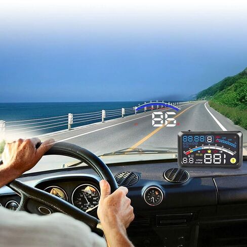 Car HUD with Over Speed Alarm and Digital Speedometer, Vehicle Dashboard Display for MPH/KM/h, Windshield Projection Film, 12V Power, 5.5-inch Screen, in Saudi Arabia