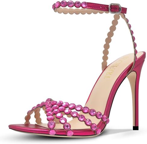 HOCHFART Women's Rhinestone Stiletto High Heels Buckle Strappy Heeled Sandals Round Toe Sexy Dressy Pumps Shoes in Saudi Arabia