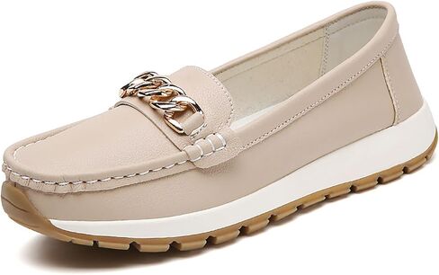 Chain Causal Loafers for Women's Leather Platform Non Slip Comfort Arch Support Slip-Ons Driving Mocs Walking Shoes Fashion Work Dress Walking Moccasins Flats in Saudi Arabia