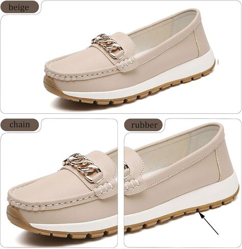 Chain Causal Loafers for Women's Leather Platform Non Slip Comfort Arch Support Slip-Ons Driving Mocs Walking Shoes Fashion Work Dress Walking Moccasins Flats in Saudi Arabia