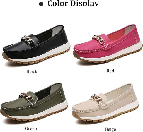 Chain Causal Loafers for Women's Leather Platform Non Slip Comfort Arch Support Slip-Ons Driving Mocs Walking Shoes Fashion Work Dress Walking Moccasins Flats in Saudi Arabia