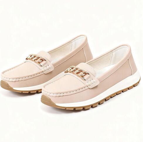 Chain Causal Loafers for Women's Leather Platform Non Slip Comfort Arch Support Slip-Ons Driving Mocs Walking Shoes Fashion Work Dress Walking Moccasins Flats in Saudi Arabia