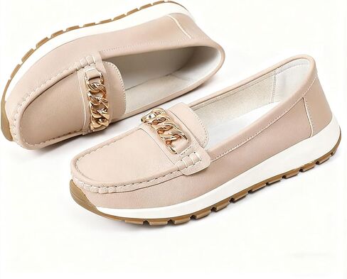 Chain Causal Loafers for Women's Leather Platform Non Slip Comfort Arch Support Slip-Ons Driving Mocs Walking Shoes Fashion Work Dress Walking Moccasins Flats in Saudi Arabia