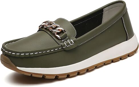 Chain Causal Loafers for Women's Leather Platform Non Slip Comfort Arch Support Slip-Ons Driving Mocs Walking Shoes Fashion Work Dress Walking Moccasins Flats in Saudi Arabia