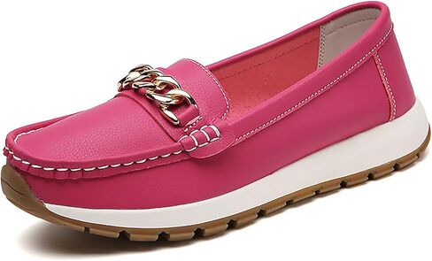 Chain Causal Loafers for Women's Leather Platform Non Slip Comfort Arch Support Slip-Ons Driving Mocs Walking Shoes Fashion Work Dress Walking Moccasins Flats in Saudi Arabia