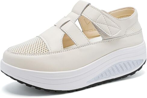 Women's Mesh Hollow Out Wedge Loafers with Adjustable Hook Loop Comfort Arch Support Round Toe Breathable Lightweight Chunky Platform Roman Walking Sandals for Outdoor Work Office in Kuwait