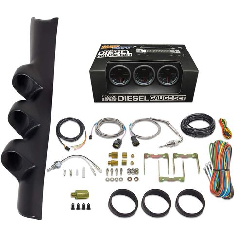 حزمة قياس الديزل GlowShift متوافقة مع دودج رام كومينز 2500 3500 1994-1997 - ملون 7 ألوان 60 رطل لكل بوصة مربعة، 1500 فهرنهايت بيرومتر EGT ومقاييس درجة حرارة ناقل الحركة - جراب عمود ثلاثي أسود in Saudi Arabia