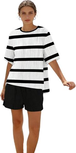 Lounge Sets for Women Crewneck Half Sleeve Shirt 2 Piece Outfits Loose Shorts Set with Pockets Summer Matching Sets in Saudi Arabia