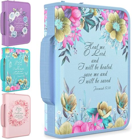 حافظة غطاء الكتاب المقدس من DEHITE للنساء - حافظات الكتاب المقدس من القماش الفاخر للفتيات - حقيبة حمل للمرأة - فتحات القلم - جيب بسحاب - إكسسوارات الزهور المسيحية - حامل كبير جدًا in Kuwait