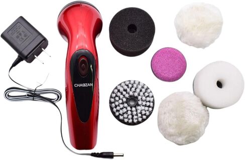Automatic Electric Shoe Scrubber with 6 Brush Heads, Portable Shoe Polisher and Dust Cleaner, Lightweight Travel Shoe Brush 2.76x9.65 inch- Red in Kuwait