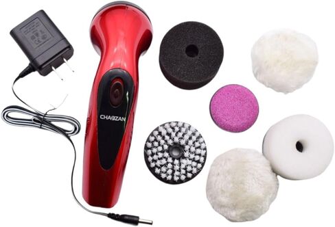 Automatic Electric Shoe Scrubber with 6 Brush Heads, Portable Shoe Polisher and Dust Cleaner, Lightweight Travel Shoe Brush 2.76x9.65 inch- Red in Kuwait