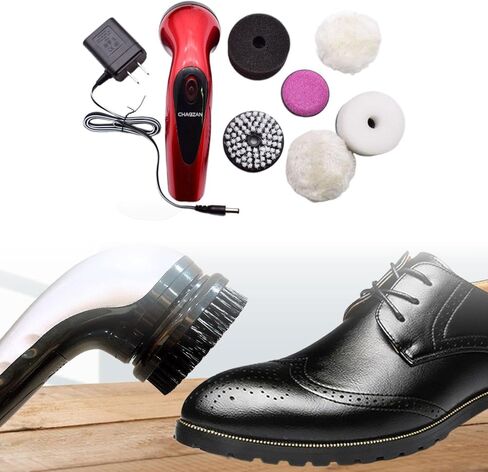 Automatic Electric Shoe Scrubber with 6 Brush Heads, Portable Shoe Polisher and Dust Cleaner, Lightweight Travel Shoe Brush 2.76x9.65 inch- Red in Kuwait