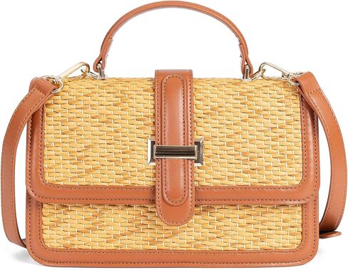 Boshiho المرأة حقيبة كتف كروسبودي القش المنسوجة على غرار الرافية محفظة الشاطئ مقبض علوي حقيبة يد لقضاء عطلة الصيف in Kuwait