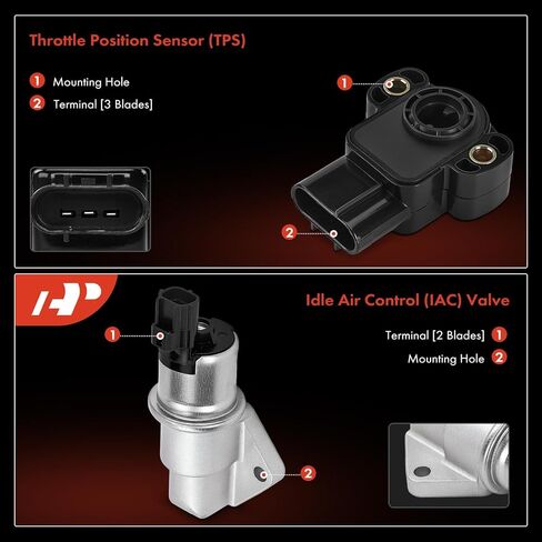 صمام التحكم في الهواء الخامل A-Premium IAC + مستشعر موضع الخانق TPS متوافق مع Ford Taurus 2001-2007، Ranger 2003-2008 وMazda B3000 2004-2008 وMercury Sable 2001-2005، 3.0 لتر in Kuwait