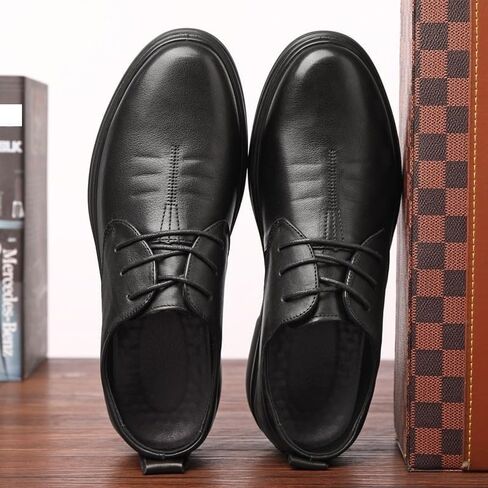 Men's Leather Shoes Formal Casual Business Shoes Round Toe Low-Cut Shoes Handmade Stitching Lace-Up Smooth Upper Skin-Friendly Lining Rubber Sole in Saudi Arabia
