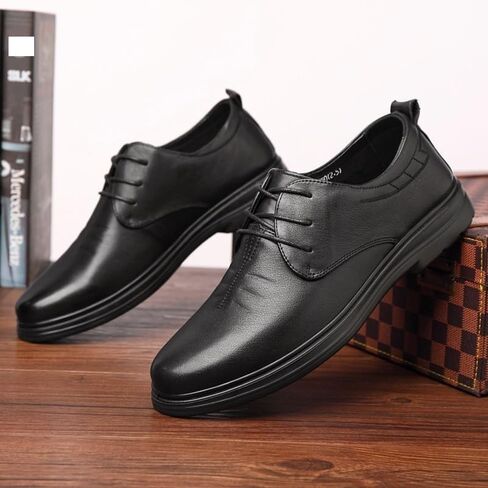 Men's Leather Shoes Formal Casual Business Shoes Round Toe Low-Cut Shoes Handmade Stitching Lace-Up Smooth Upper Skin-Friendly Lining Rubber Sole in Saudi Arabia