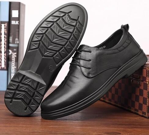 Men's Leather Shoes Formal Casual Business Shoes Round Toe Low-Cut Shoes Handmade Stitching Lace-Up Smooth Upper Skin-Friendly Lining Rubber Sole in Saudi Arabia