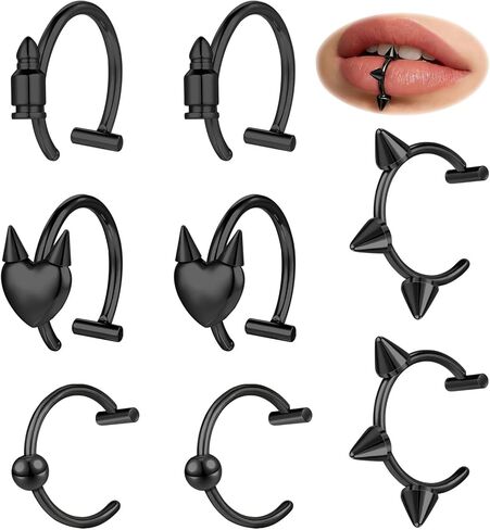 ZS Fake Lip Piercing Ring - Hypoallergenic Faux Lip Ring for Men Women | 10mm Stainless Steel Clip On Lip, No Piercing Needed | Painless Fake Body Piercing Jewelry for Parties & Cosplay in Saudi Arabia