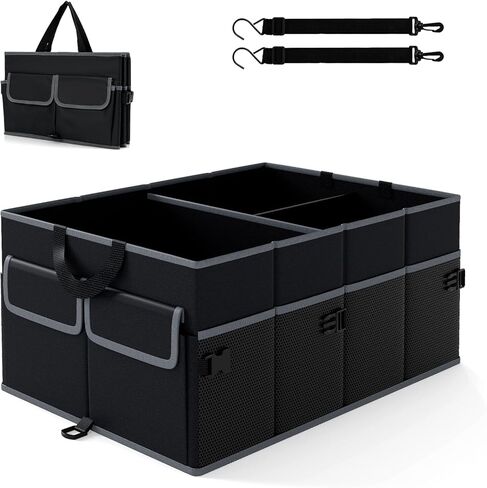 Goplus Collapsible Trunk Organizer with Cooler, 18 Gallon (68L) Foldable Car Storage Organizer with 6 Extenable Compartments, Removable Lid, Securing Straps, for SUV Van Sedan, 35.5" x 14" x 12" in Saudi Arabia