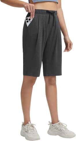 baleaf Women's 12" Bermuda Long Shorts with Pockets High Waisted Stretch Knee Length Athletic Yoga Shorts in Saudi Arabia