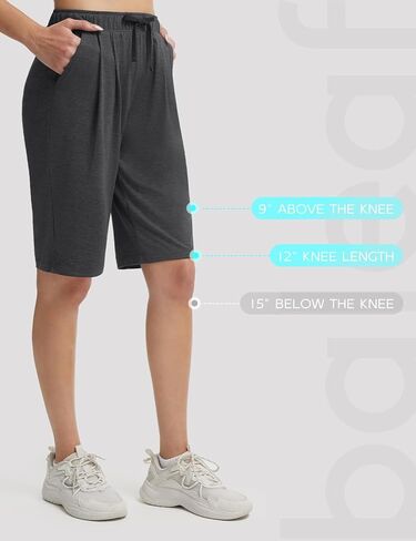 baleaf Women's 12" Bermuda Long Shorts with Pockets High Waisted Stretch Knee Length Athletic Yoga Shorts in Kuwait
