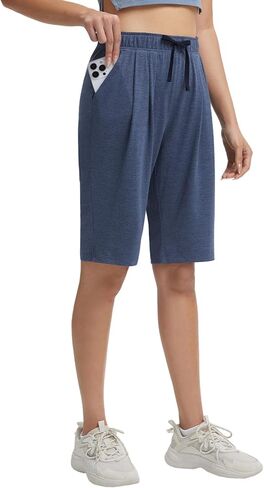 baleaf Women's 12" Bermuda Long Shorts with Pockets High Waisted Stretch Knee Length Athletic Yoga Shorts in Kuwait