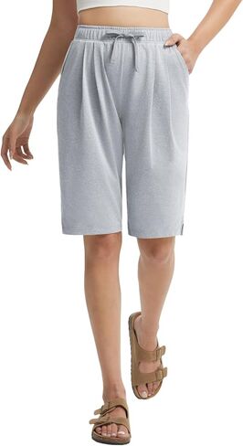 baleaf Women's 12" Bermuda Long Shorts with Pockets High Waisted Stretch Knee Length Athletic Yoga Shorts in Kuwait