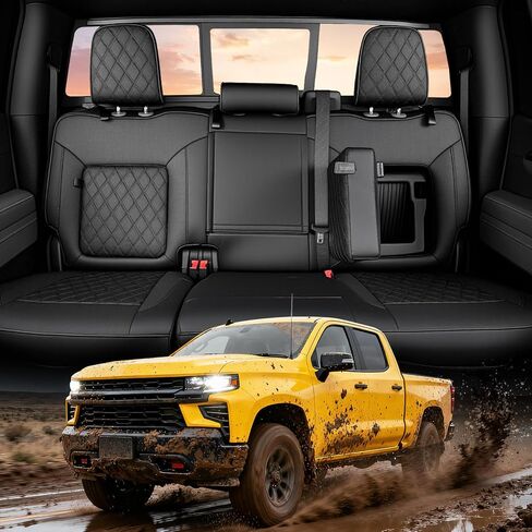 TAPTES Car Seat Covers Custom Fit for Chevy Silverado & for GMC Sierra 1500 with Rear Seat Storage Box 2026 2025 2024 2023 2022 2021 2020 2019, Full Set Leather Waterproof Trucks Pickup (Black) in Saudi Arabia