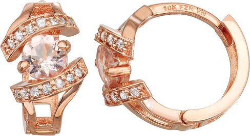 تيارا مورجانيت من الذهب الوردي عيار 10 قيراط وأقراط دائرية من الماس عيار 1.4 قيراط CTTW in Kuwait