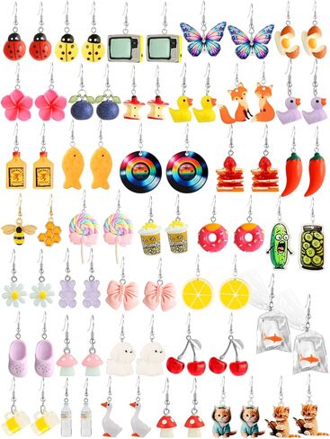 مجموعة 36 زوجًا من الأقراط المرحة اللطيفة للنساء أقراط متدلية رائعة وغريبة مصنوعة من مجوهرات الراتنج العصرية والمضحكة in Kuwait