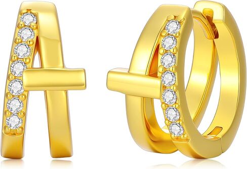 Gold Cross Earrings for Women Classic 14K Gold Hoop Huggie Earrings with Cubic Zirconia Faith Religious Jewelry Christian Gifts for Women Wife Girlfriend Her in Saudi Arabia