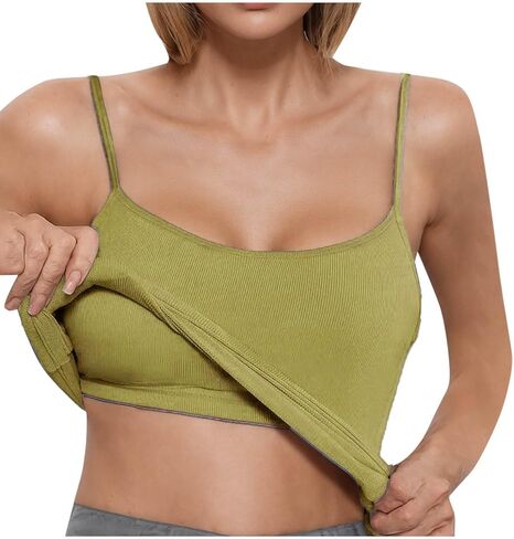 Women's Summer Camisole Tops with Bulit in Bra Knit Ribbed Supportive Padded Spaghetti Strap Slim Tank Top for Yoga in Saudi Arabia