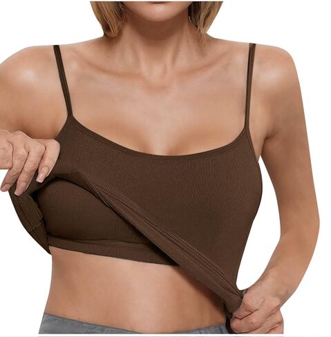 Women's Summer Camisole Tops with Bulit in Bra Knit Ribbed Supportive Padded Spaghetti Strap Slim Tank Top for Yoga in Saudi Arabia